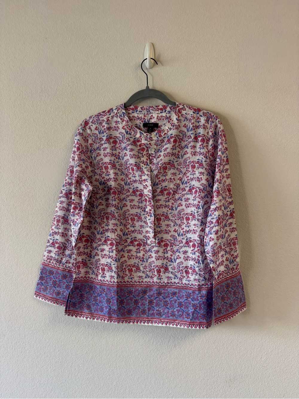 J. Crew Floral Border Tunic in Purple and Pink